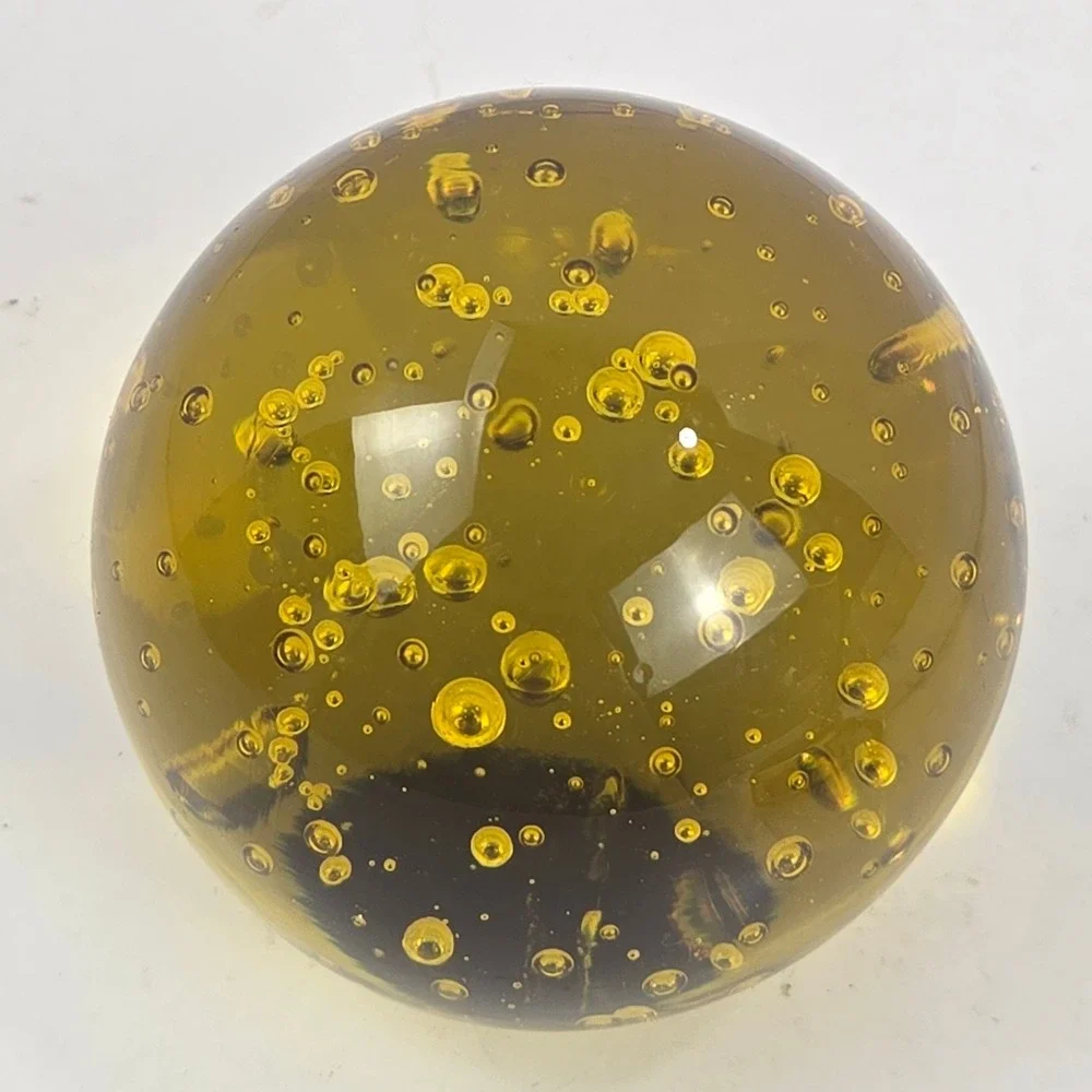 Amber Art Glass Paperweight w Pulegoso Bubbles 2.75